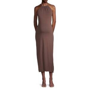 NEW EMILIA GEORGE emmi halter midi maternity dress in brown